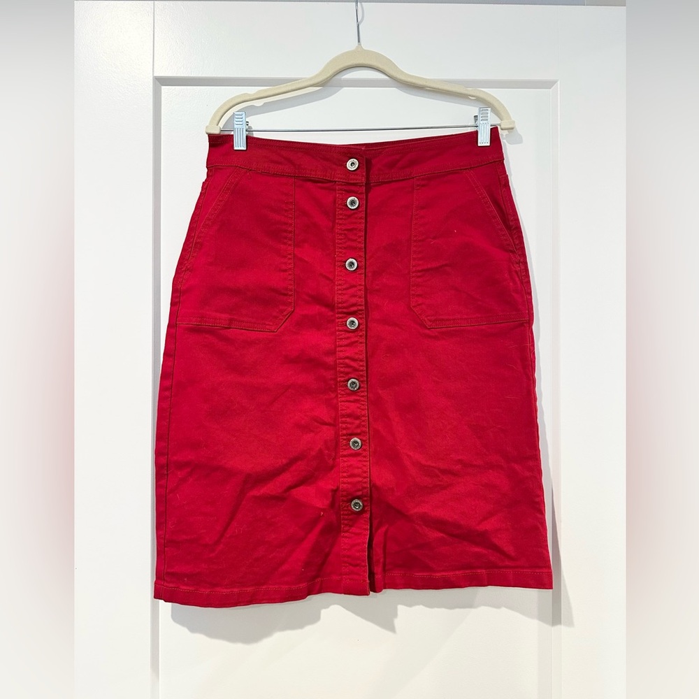 Liz Claiborne Red Button-Front Jean Skirt